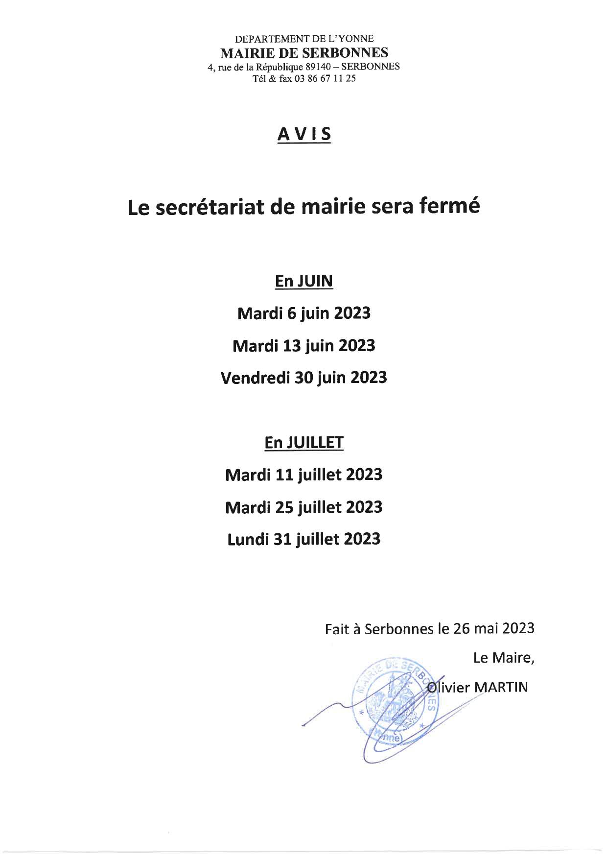Avis secretariat ferme 06 et 07 2023 page 0001