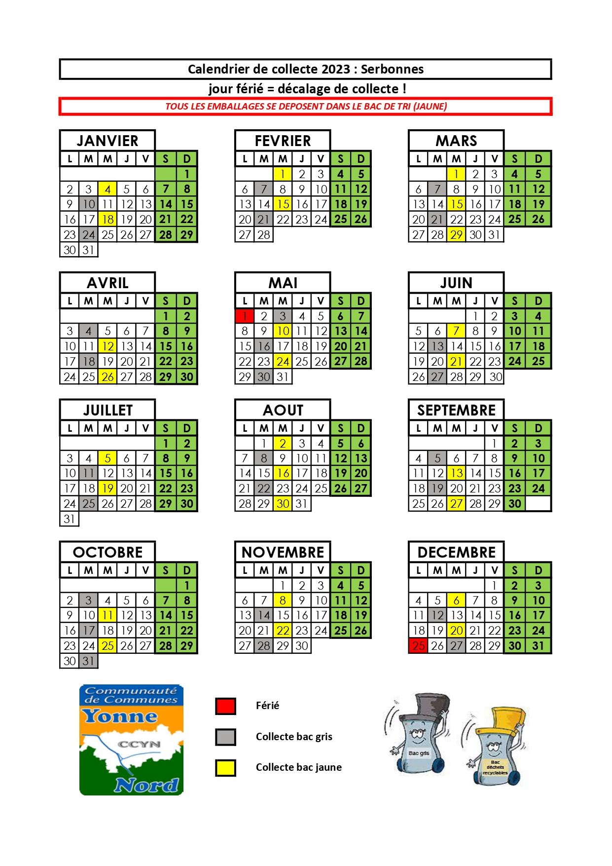 Calendrier collecte OM 2023