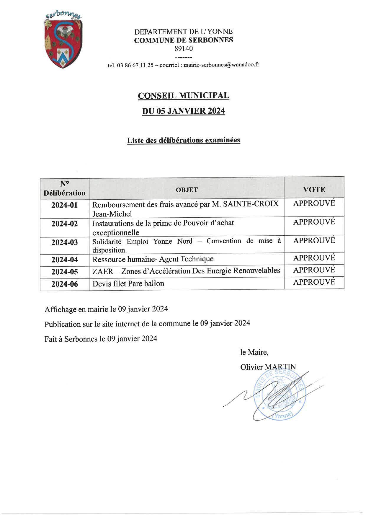 Liste deliberations cm 05012024 page 0001